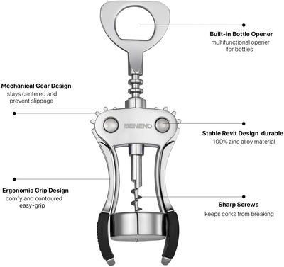 Wine Opener, Zinc Alloy Premium Wing Corkscrew Wine Bottle Opener with Multifunctional Bottles Opener, Upgrade - Green