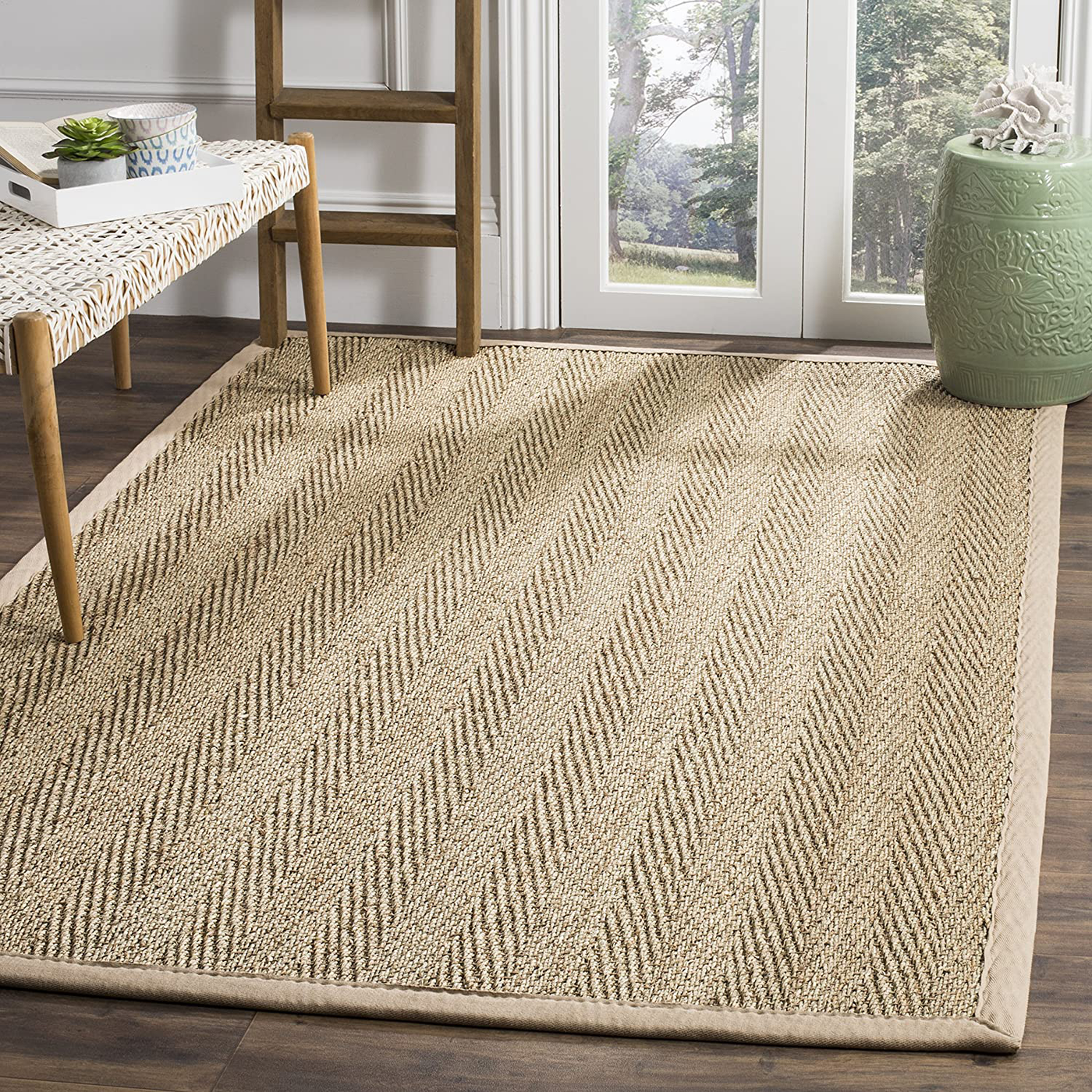 Safavieh Natural Fiber Collection NF115G Border Herringbone Seagrass Runner, 2'6" x 12' , Olive