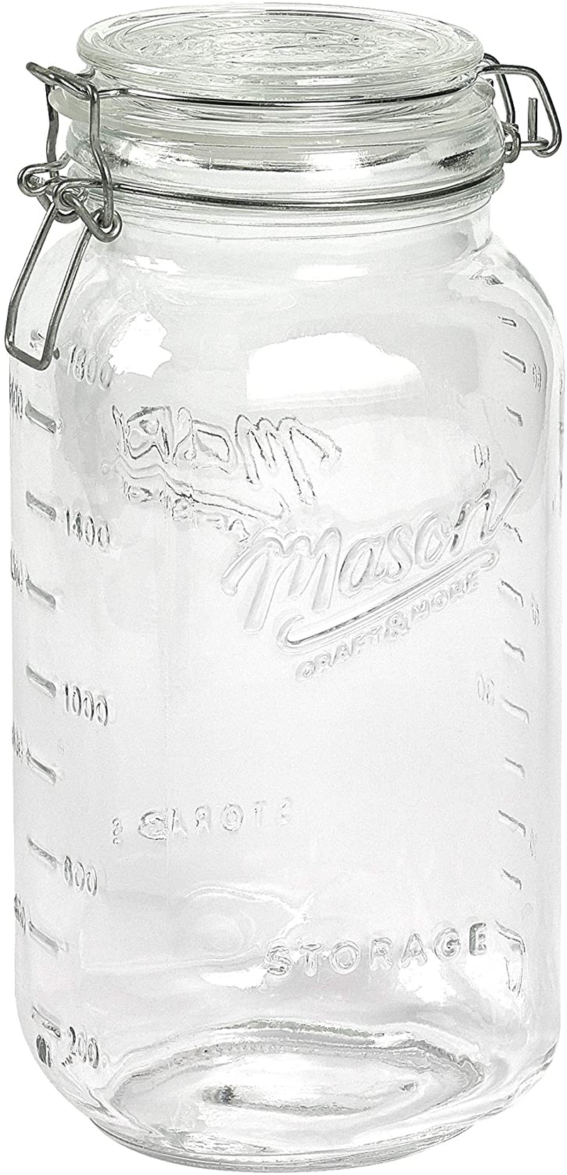 Mason Craft & More Airtight Kitchen Food Storage Clear Glass Clamp Jars, 101 Ounce (3 Liter) Extra Large Clamp Jar