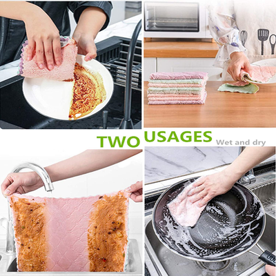 Piececool 5Pack Microfiber Cleaning Cloth Household Double Sided Kitchen Towels Reusable Lint Free Degreasing for Cars Kitchen Tableware Cleaning Supplies