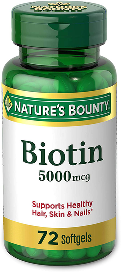 Biotin by Nature's Bounty, Vitamin Supplement, Supports Metabolism for Energy and Healthy Hair, Skin, and Nails, 5000 mcg, 72 Softgels
