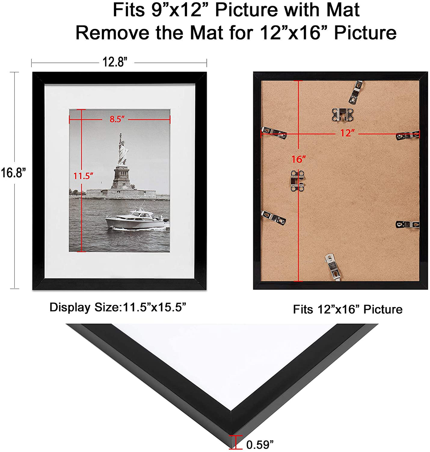 ENJOYBASICS 13x19 Picture Frame Black Poster Frame,Display Pictures 11x17 with Mat or 13x19 Without Mat,Wall Gallery Photo Frames,2 Pack