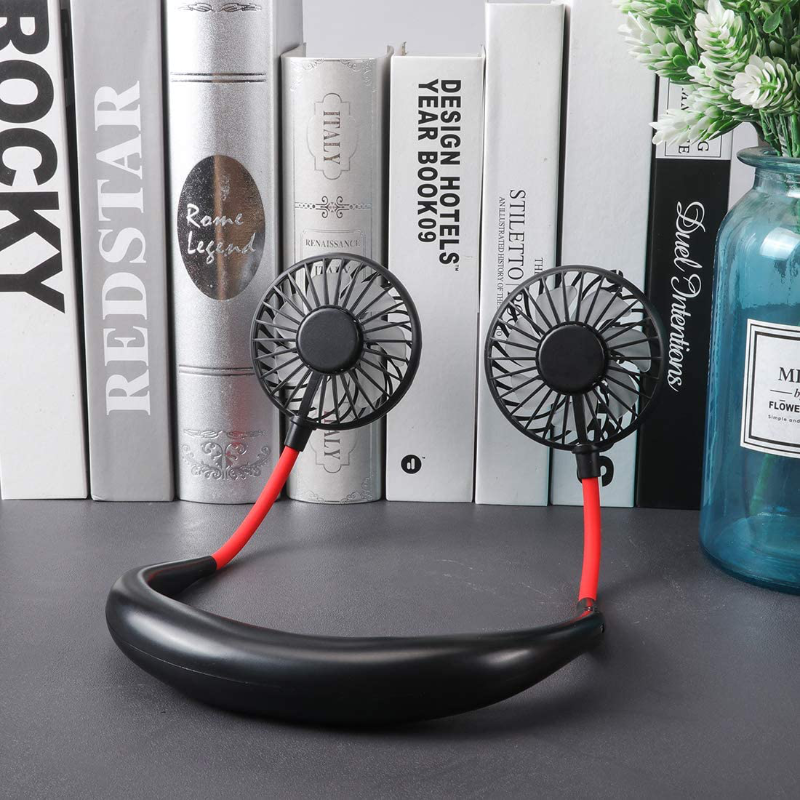 Portable Hanging Neck Fan, Personal Fan, Around Neck Fan, Rechargeable Wearable USB Fans, 3 Speed Color LED Light 360 Degree Adjustment Head Suitable for Office, Outdoor, Sports (Black)