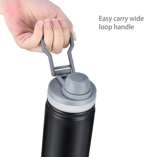 Stainless Steel Vacuum Insulated Water Bottle,Wide Mouth Metal Water Bottle,Black Double Wall with Leak Proof Spout Lid, BPA Free,18oz