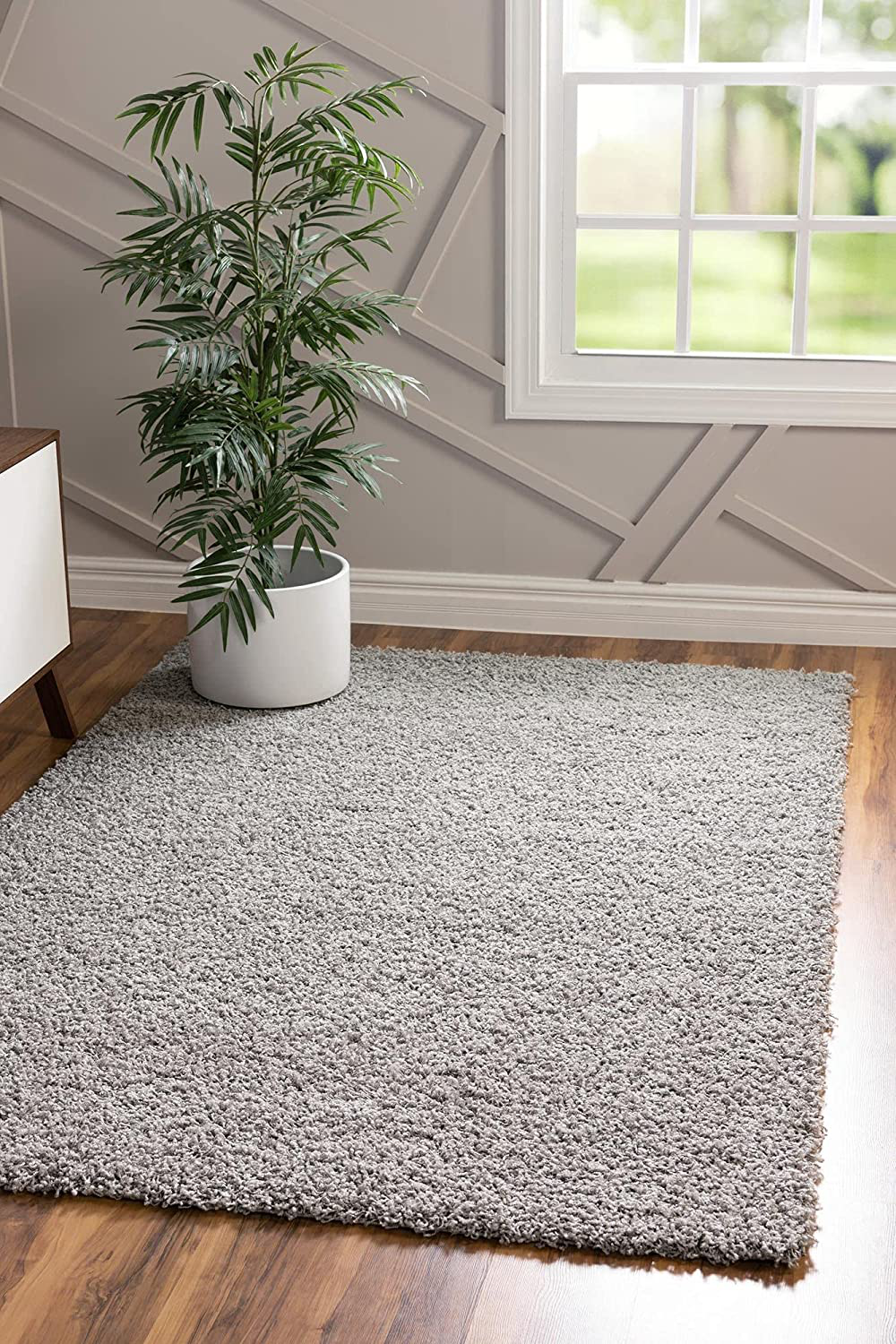 Unique Loom Solo Solid Shag Collection Area Modern Plush Rug Lush & Soft, 2' 6 x 10' 0, Cloud Gray