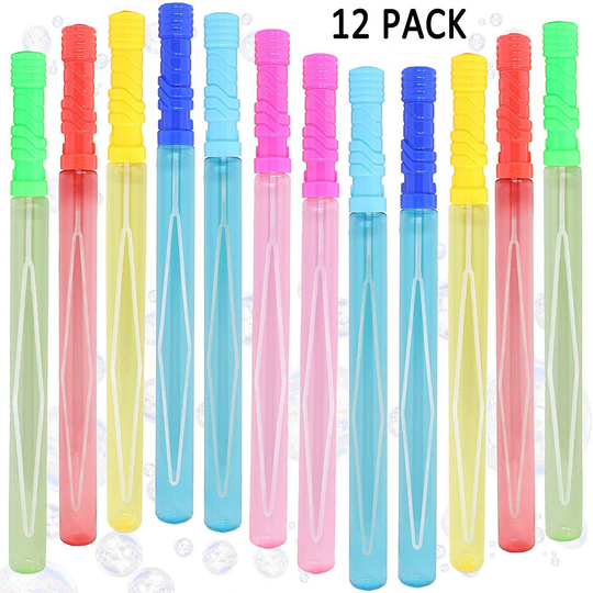 Joyin Toy 12 Pack 14’’ Big Bubble Wand Assortment (1 Dozen) with Bubble Refill Solution - Super Value Pack of Summer Toy Party Favor (12 Bubble + 12 Refill Pack = 24pack)