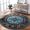 SAFAVIEH Vintage Hamadan Collection VTH211M Traditional Oriental Living Room Dining Bedroom Foyer Area Rug 3' x 3' Round Light Blue/Black