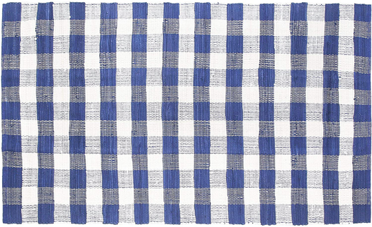 GLAMBURG Cotton Reversible Area Rug 3' x 5' Farmhouse Floor Mat, Handwoven Washable Carpet Checkered Plaid Rug for Front Porch Living Room Kitchen Bedroom - Blue White