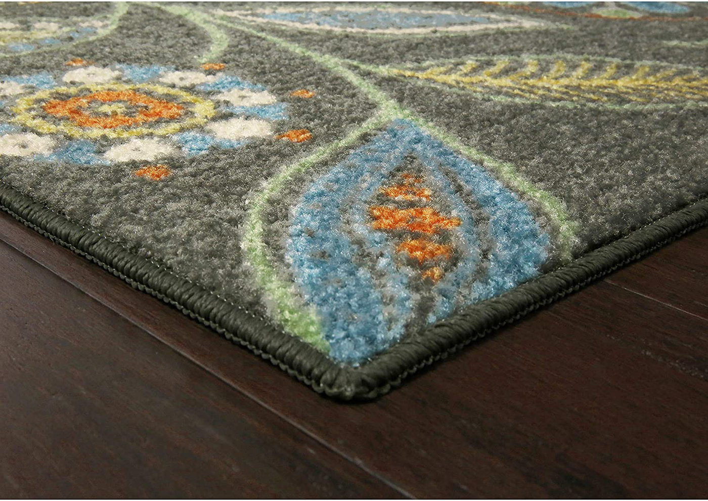 Maples Rugs Reggie Floral Non Skid 2pc Kitchen Rugs Set [Made in USA] Washable Floor Mat for Under Sink, Entryway, and Laundry Multi, 2pc Set, Beige
