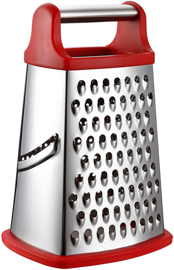 Spring Chef Professional Box Grater, Stainless Steel with 4 Sides, Best for Parmesan Cheese, Vegetables, Ginger, XL Size, Red
