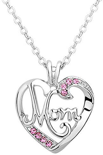 Mom Gifts Heart Necklace from Kids Silver Love Heart Pendant Necklace for Mom Jewelry Gifts Red Rhinestone Necklace Birthday Christmas Gifts for Mom Mother