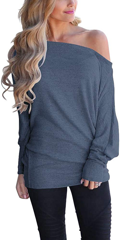 Lacozy Women's Off Shoulder Long Sleeve Oversized Pullover Sweater Knit Jumper Loose Tunic Tops
