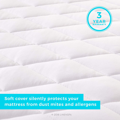 Linenspa Plush Quilted Hypoallergenic Mattress Pad-Breathable Mattress Cover with Deep Pockets Stretches up to 18 Inches