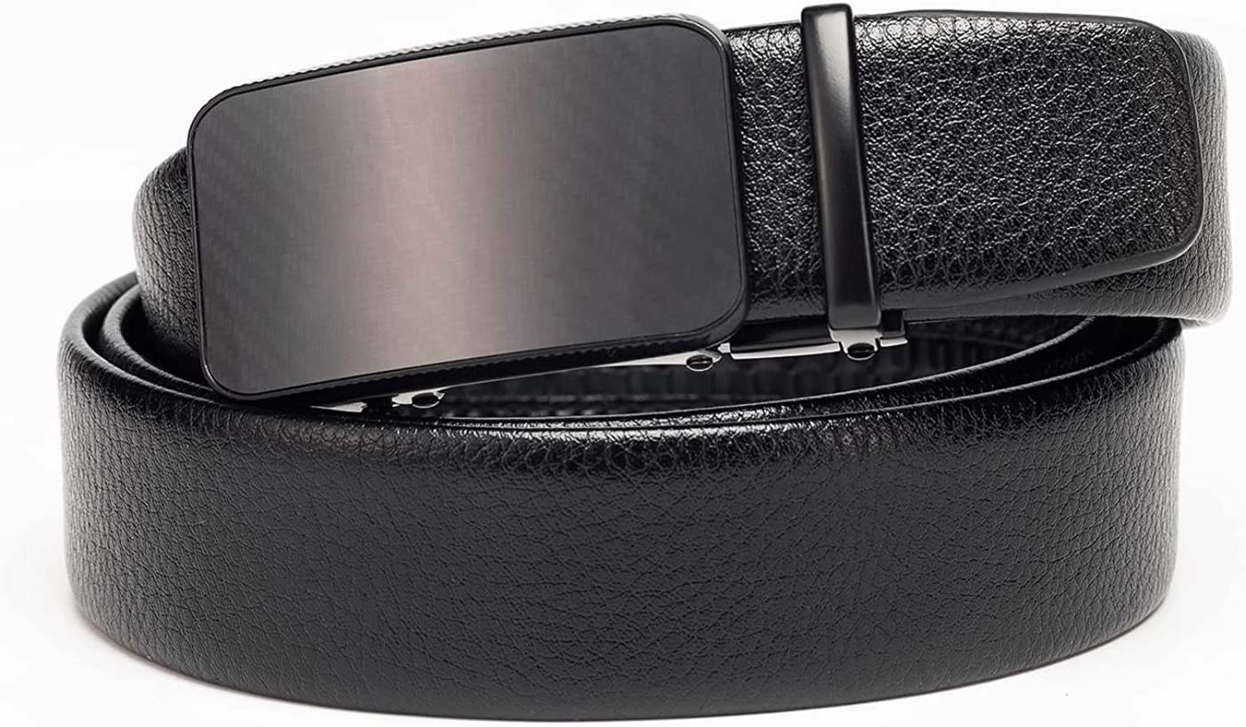 Men's Leather Ratchet Belt 1.4" Wide Adjustable Slide