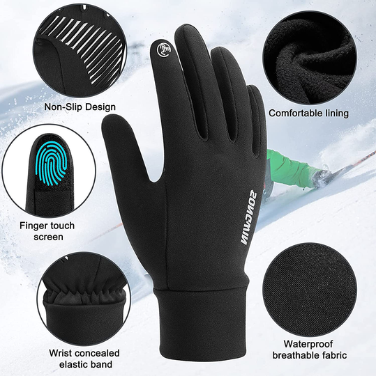 Thermal Black Warm Gloves for Men Women Waterproof Touchscreen Non-Slip Gloves