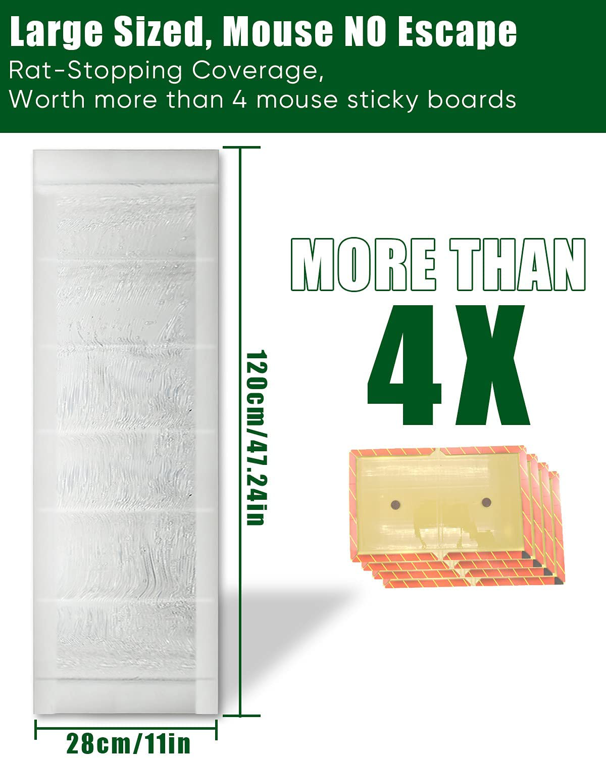 Rat Sticky Traps Extra Large, Clear Mouse Glue Trap Sticky Trap for Mice and Rats, Enhanced Stickiness Trapping Pads Snakes Spiders Roaches for House Rodent Pest Control - 47.2x11