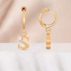 14K Gold Initial Charm Hoop Huggie Earring Handmade Personalized Alphabet Letter CZ Simulated Diamond Cute Hoop Dangle Earrings Gift for Women