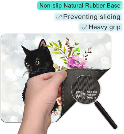 Black Cat Floral Watercolor Mouse Pad Cute Cat Lover Gift Desk Accessories Decor for Women Computer Mousepad School Supplies