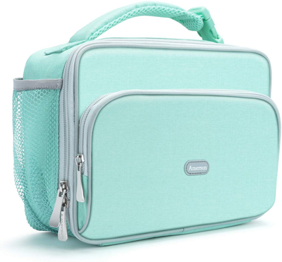 Amersun Lunch Box for Women,Sturdy Insulated Lunch Bag with Padded Liner Keep Food Warm Cold for Long Time,Water-resistant Thermal Lunch Cooler for Girls Adult Travel Picnic Work(2 Pockets,Light Blue)