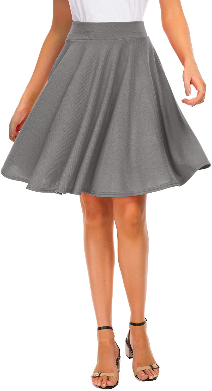 EXCHIC Women’s Basic Skirt A-Line Midi Dress Casual Stretchy Mini Skater Skirt