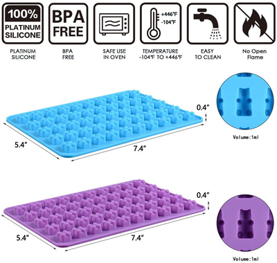 Gummy Bear Candy Molds Silicone - Chocolate Gummy Molds with 2 Droppers Nonstick Food Grade Silicone Pack of 4