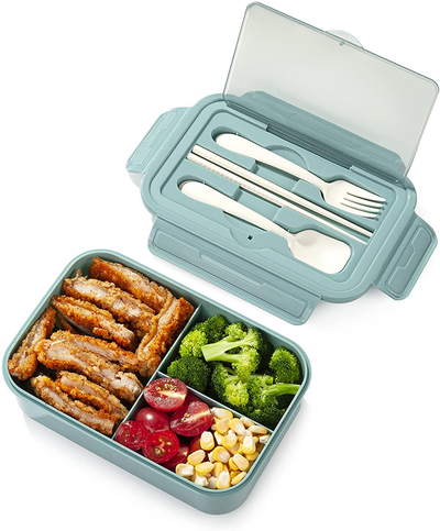 Freshmage Bento Lunch Box - Leak-proof 3 Compartment Lunch Containers for Adults and Kids BPA-Free and Dishwasher Safe Bento Box with Spoon, Fork & Chopsticks