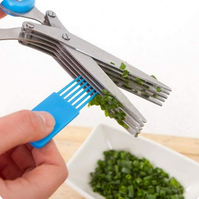 MIAO JIN 2Pcs Stainless Steel Herb Scissors with 5 Bladesl Fast Cut Slice and Cleaning Comb Kitchen chopping tools for Cutting Cilantro Onion Salad Cutting Paper