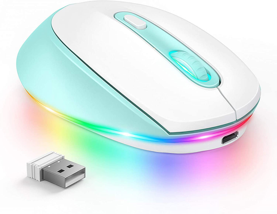 seenda Wireless Mouse, Ultra Quiet LED Light Up Mouse with USB Receiver, Rechargeable Cordless Mice and 3 Adjustable DPI for PC Laptop Computer Chromebook, Mint Green
