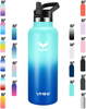 Vmini Water Bottle - Standard Mouth Stainless Steel & Vacuum Insulated Bottle, New Straw Lid with Wide Handle, Gradient Mint+Blue & 22 oz