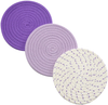 Pot Holders Set Trivets Set 100% Pure Cotton Thread Weave Hot Pot Holders Set (Set of 3) Stylish Coasters, Hot Pads, Hot Mats, Spoon Rest For Cooking and Baking by Diameter 7 Inches (Purple)