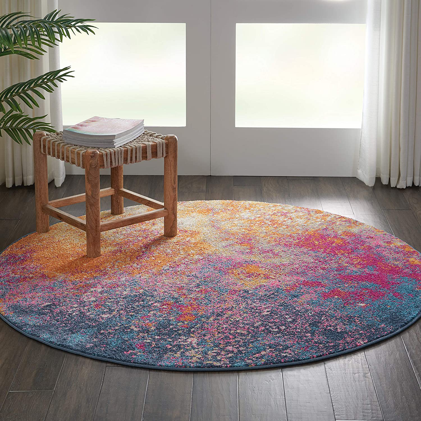 Nourison Passion Bohemian Abstract Sunburst 4' x ROUND Area Rug, (4' Round)