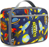 FlowFly Kids Lunch box Insulated Soft Bag Mini Cooler Back to School Thermal Meal Tote Kit for Girls, Boys,Women,Men, Outer Space Rocket Ships in Dark Navy Blue