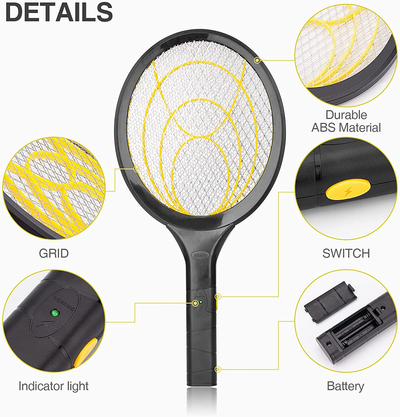 mafiti Electric Fly Swatter, Fly Killer Bug Zapper Racket for Indoor and Outdoor Pest Control, 2AA Batteries not Included (2, Yellow)