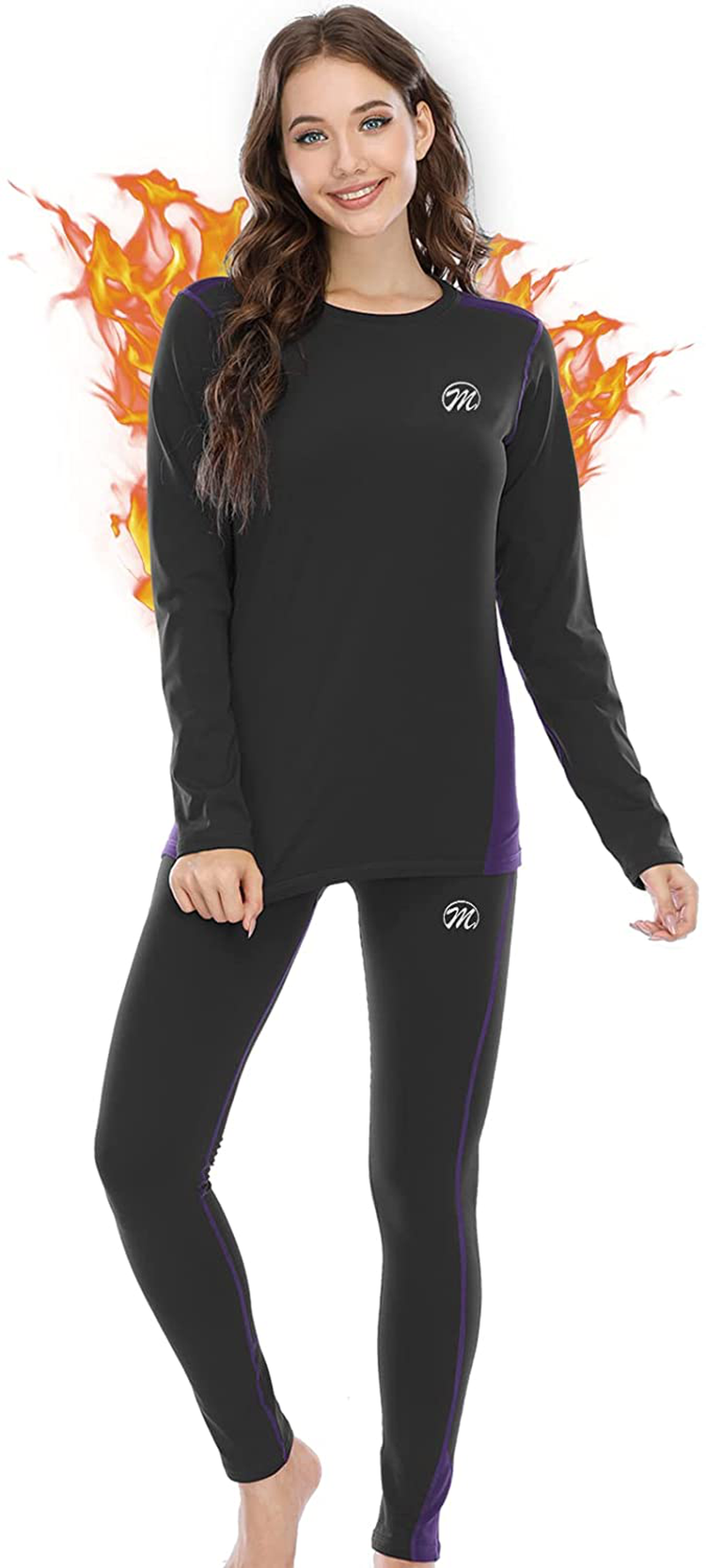 Women's Thermal Underwear Set, Winter Compression Long Johns Base Layer Skiing