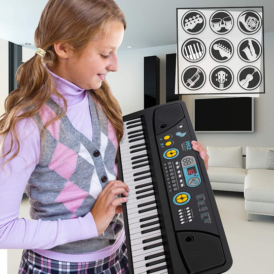 Digital Piano Keyboard - Portable Key Learning Keyboard for Beginners w/ Drum Pad, Recording, Microphone, Music Sheet Stand & Built-in Speaker