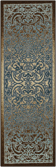 Maples Rugs Pelham Vintage Runner Rug Non Slip Hallway Entry Carpet [Made in USA], 2 x 6, Blue/Walnut