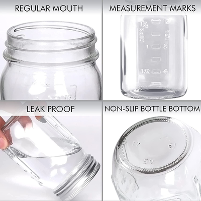 16 Oz Mason Jars, Budiwati 12 Packs Regular Mouth Glass Mason Jars with Airtight&Straw Lids Clear Canning Jar with Measurement Marks for Storing, Canning, Organizing -12 Pcs Labels and Hemp Rope