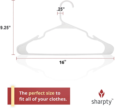 Sharpty Plastic Clothing Notched Hangers Ideal for Everyday Standard Use, (White, 20 Pack)