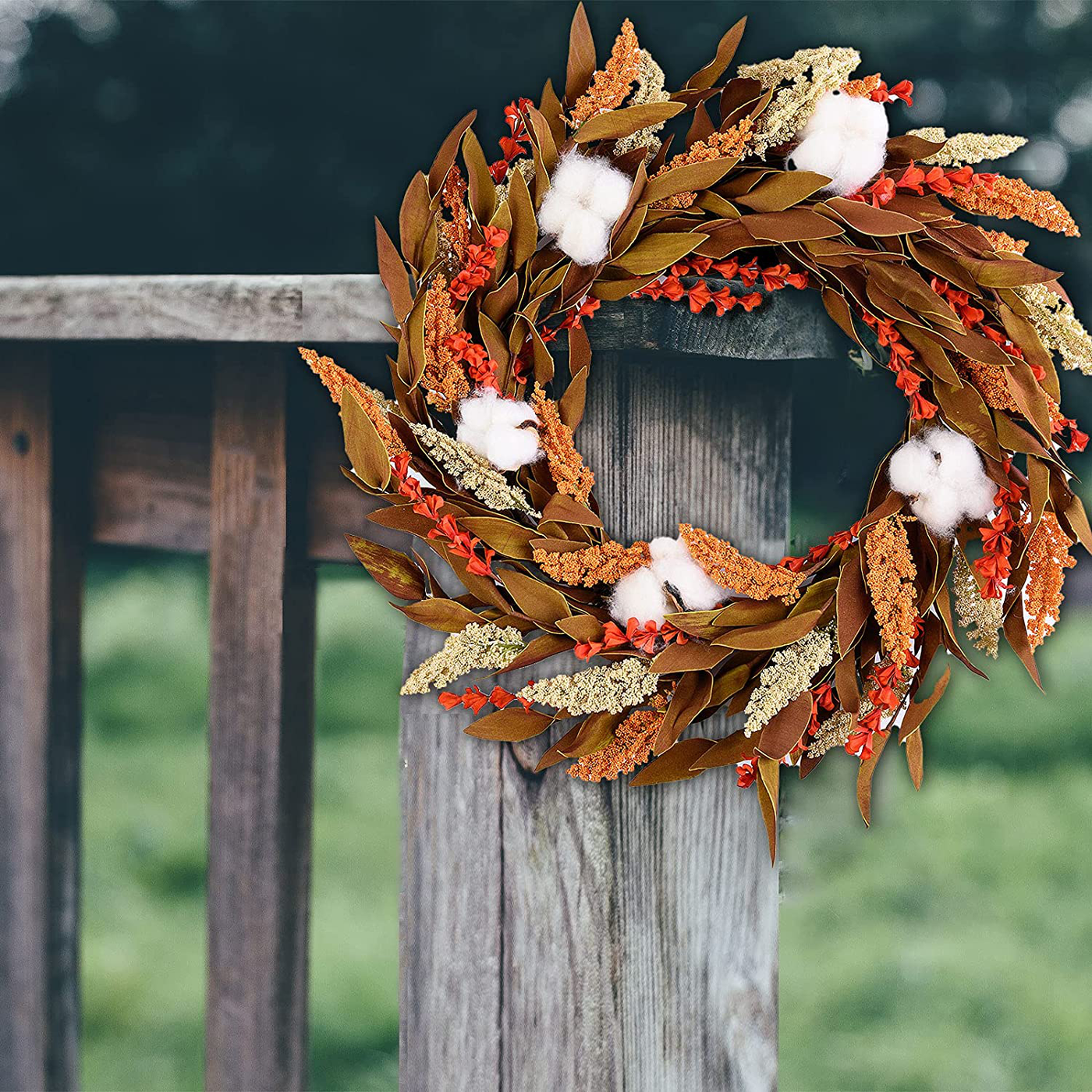 Foeyyir Autumn Wreath, 20 Inch, Colorful Maple Leaf Wreath for Front Door with Pumpkins, Pinecone and Berry, Halloween Decor, Harvest Fall Thanksgivings