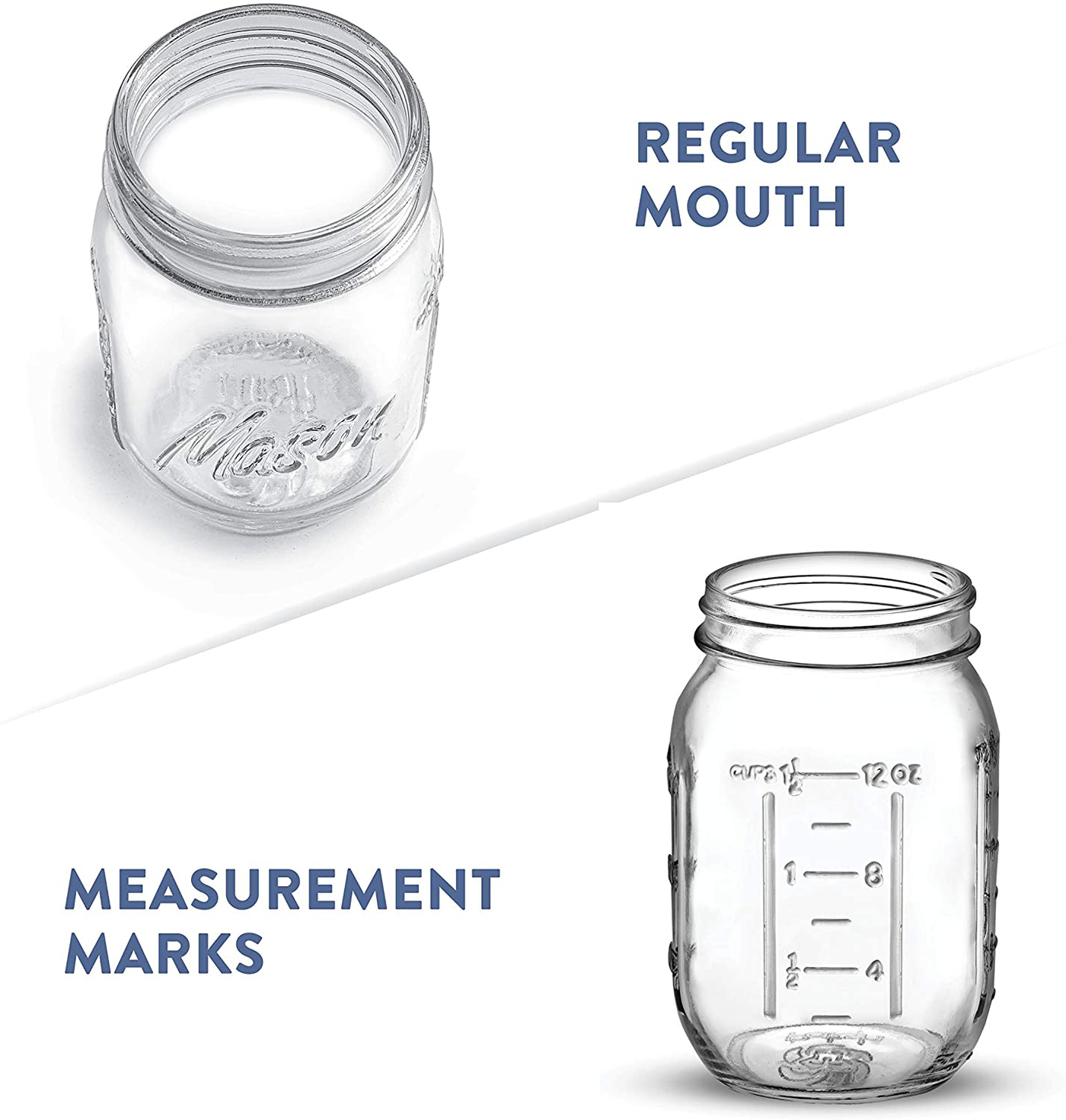 Regular-Mouth Glass Mason Jars, 16-Ounce (4-Pack) Glass Canning Jars with Silver Metal Airtight Lids and Bands with Measurement Marks, for Canning, Preserving, Meal Prep, Overnight Oats, Jam, Jelly,