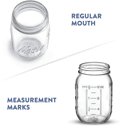 Regular-Mouth Glass Mason Jars, 16-Ounce (4-Pack) Glass Canning Jars with Silver Metal Airtight Lids and Bands with Measurement Marks, for Canning, Preserving, Meal Prep, Overnight Oats, Jam, Jelly,