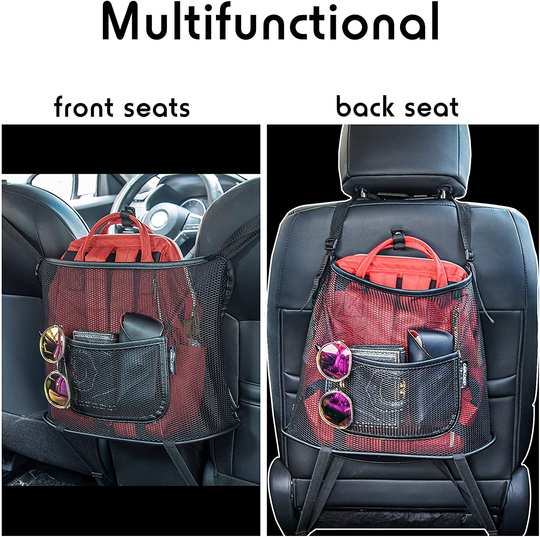 Cavalcade Car Net Pocket, Back Seat Mesh Organizer, Automotive Console Handbag Holder, Netting Pouch Storage Bag for Car, Barrier of Backseat Pet Kids, Black