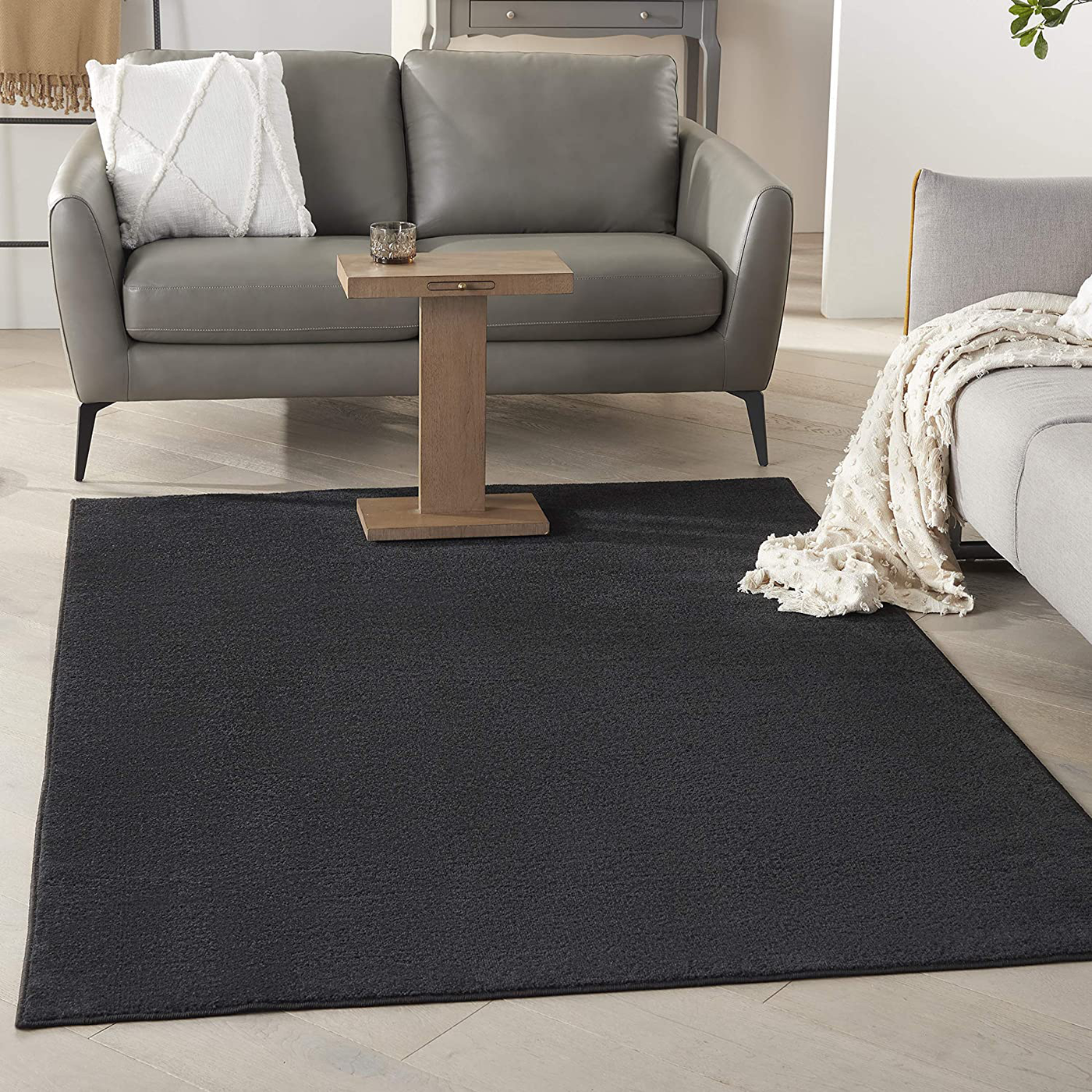 Nourison Essentials Solid Contemporary Black 4' X 6' Area Rug , 4' X 6'