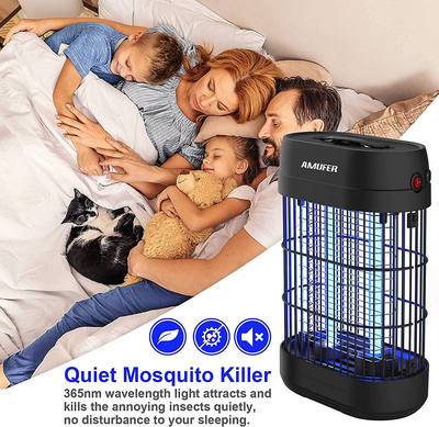 Bug Zapper, AMUFER Effective 1800V Electric Mosquito Zapper Killer Trap Fly Zapper Insect Zapper with 2 Powerful Metal Grids for Commercial Industrial Home Office (repalcement Bulb + Brush Included)