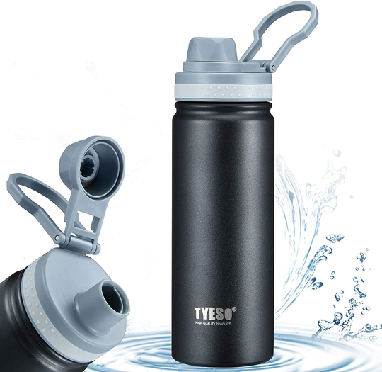 Stainless Steel Vacuum Insulated Water Bottle,Wide Mouth Metal Water Bottle,Black Double Wall with Leak Proof Spout Lid, BPA Free,18oz