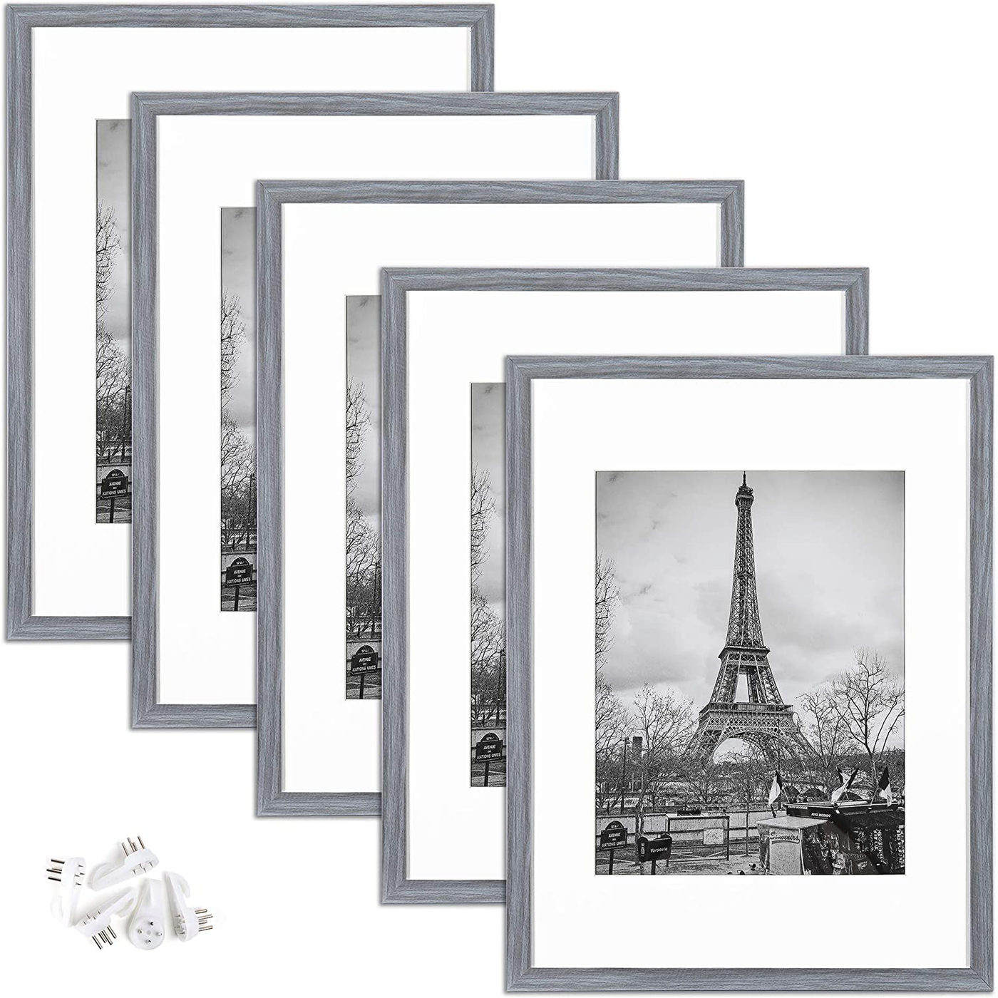 upsimples 12x16 Picture Frame Set of 5,Display Pictures 8.5x11 with Mat or 12x16 Without Mat,Wall Gallery Photo Frames,Ash Gray