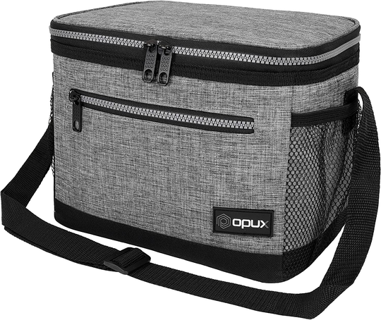 OPUX Insulated Lunch Box for Men Women, Leakproof Thermal Lunch Bag for Work, Reusable Lunch Cooler Tote, Soft School Lunch Pail for Kids with Shoulder Strap, Pockets, 14 Cans, 8L, Heather Grey