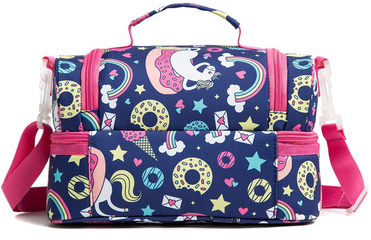 Insulated Lunch Bag Box Tote Pack for Girls Women Kids Work School Picnic Food Cooler Hot Water Ice Cute Blue Unicorn