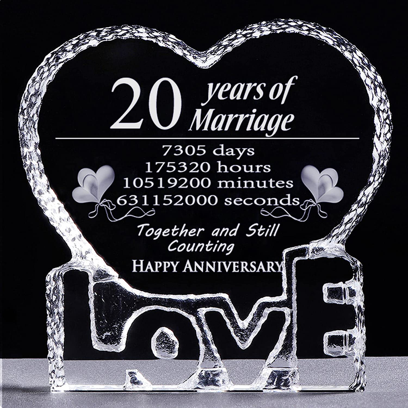 YWHL 20 Year 20th Wedding Anniversary Crystal Sculpture Keepsake Gifts for Her Wife Girlfriend Him Husband (20 Year)