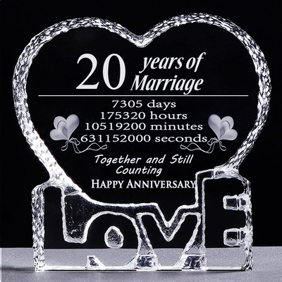 YWHL 20 Year 20th Wedding Anniversary Crystal Sculpture Keepsake Gifts for Her Wife Girlfriend Him Husband (20 Year)